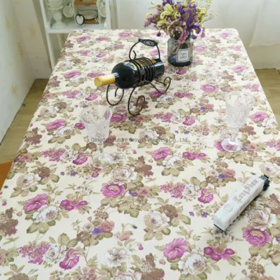 Home Textile Cloth Fabric Purple Flowers Printed Jacquard Banquest Wedding Use Tablecloth